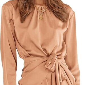 Women's Spring Satin Dress-Pink